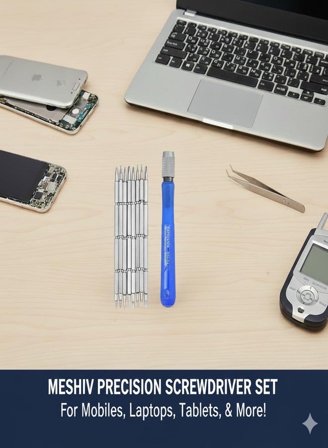 MESHIV مجموعة أدوات مفك براغي Meshiv مع 8 رؤوس قابلة للتبديل على الوجهين لفتح وإصلاح الهواتف المحمولة وأجهزة المساعد الرقمي الشخصي وأجهزة الكمبيوتر المحمولة مع فتاحات وملقط (مجموعة مفكات براغي 8 في 1) - Image 2